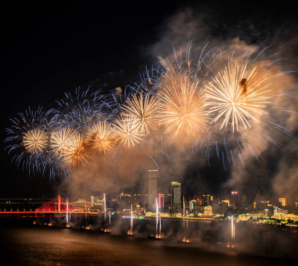 istock Fireworks at night beautiful blooming fireworks 2176122412
