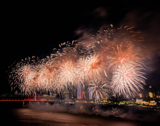 istock Fireworks at night beautiful blooming fireworks 2176122466