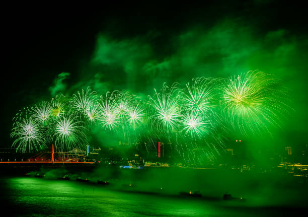 Fireworks at night beautiful blooming fireworks