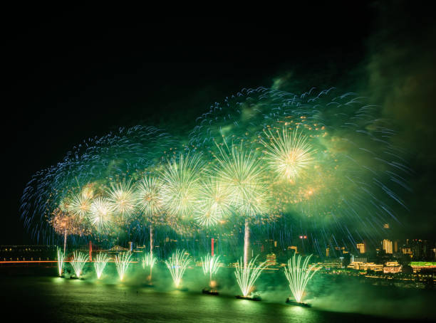 istock Fireworks at night beautiful blooming fireworks 2176122546