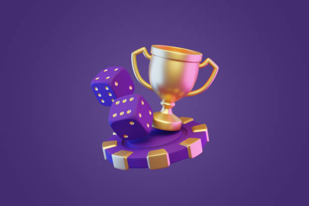istock Golden Trophy with Dice and Casino Chip. 3D render illustration 2176131513