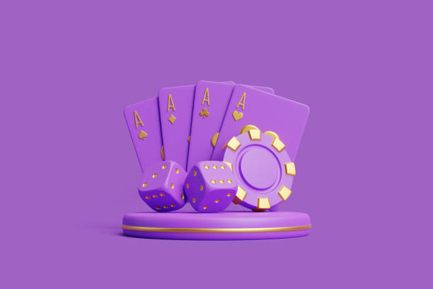 istock Poker Cards and Dice with Purple Chip. 3D render illustration 2176131803