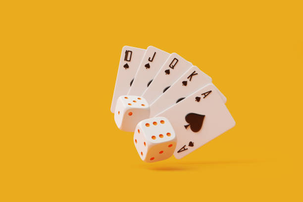 istock Poker Royal Flush and Dice on Orange Background. 3D render illustration 2176131805