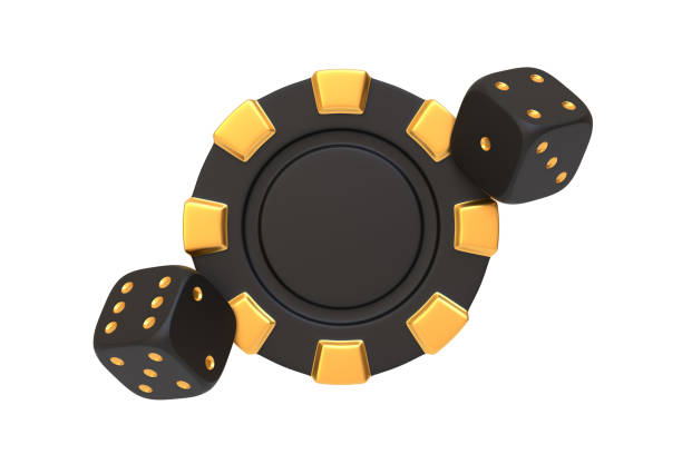 istock Golden Dice and Poker Chip Isolated on White Background. 3D render illustration 2176132069