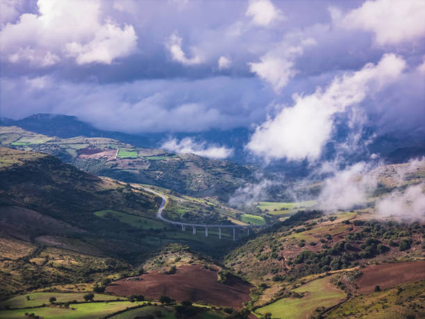 winding mountain road (drone view)