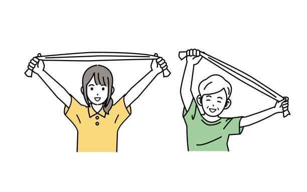 Caregiver doing gymnastics with elderly people Clip art of Caregiver doing gymnastics with elderly people. gymnastics stretches stock illustrations