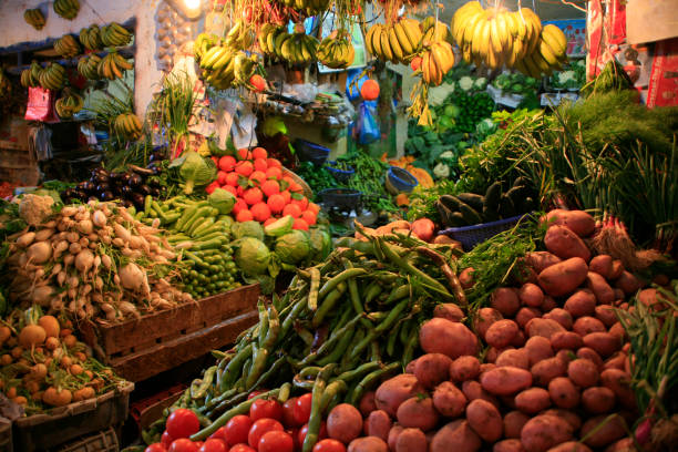 istock Moroccan fruit and vegetable stall in Essaouira market, Morocco. 2176150137