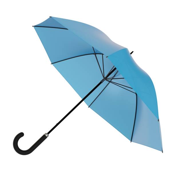 istock Open blue umbrella with black handle, isolated on white background 2176153384