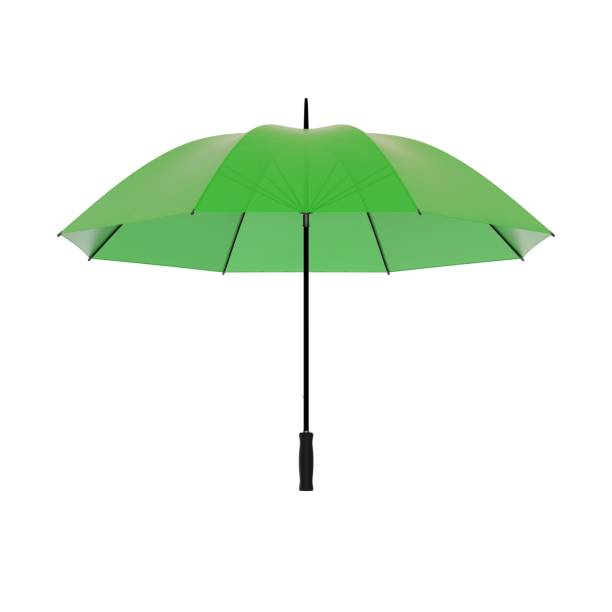 istock Open green umbrella with black handle, isolated on white background 2176153416