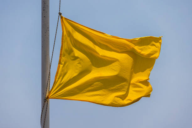 istock Yellow warning flag mounted on a beach lifeguard station 2176166290