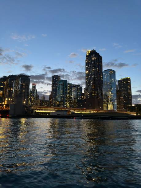 istock Chicago skyline at sunset for a river boat 2176170450