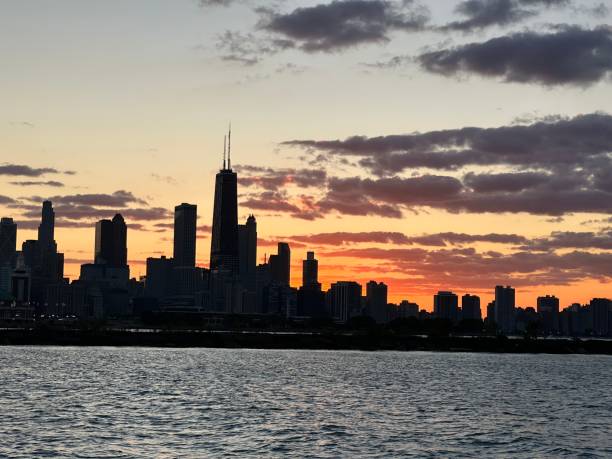 istock Chicago skyline at sunset for a river boat 2176170467