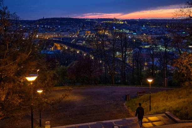 Twilight Walk Overlooking Prague's Golden Lights