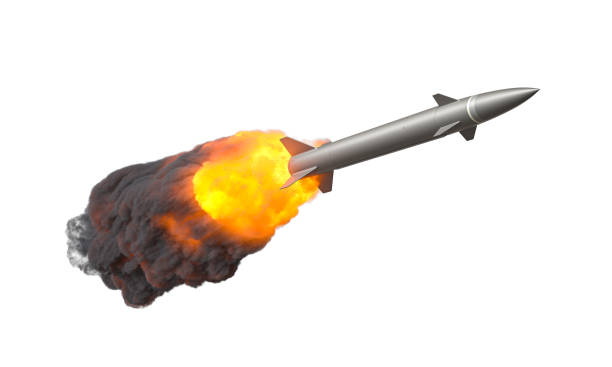istock Ballistic missile leaving trail of fire and smoke 2176182743