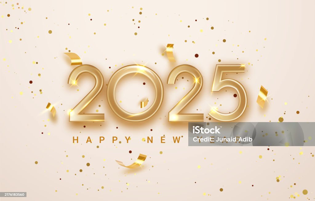 2025 újévi ünnepség háttérszalaghirdetés. Újévi reális arany csillogás és konfetti háttér. Banner a karácsonyi ünnepekre. - Jogdíjmentes 2025 témájú vektoros stock alkotások 2025 újévi ünnepség háttérszalaghirdetés. Újévi reális arany csillogás és konfetti háttér. Banner a karácsonyi ünnepekre. - Jogdíjmentes 2025 témájú vektoros stock alkotások