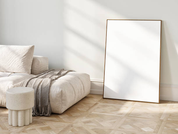 istock Closeup poster in modern minimal white interior. 2176195654