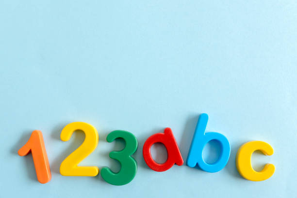 istock Colorful Numbers and Letters 1, 2, 3, A, B, C on a Vibrant Blue Background with copy space. 2176196498