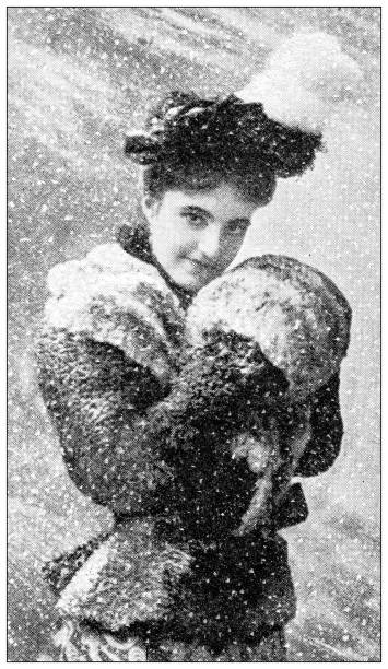 istock Antique image: Fur hand warmer muff in women's fashion 2176198665