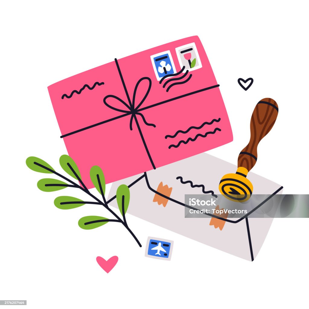 Letter Receive And Send With Envelope And Postage Stamp Vector ...