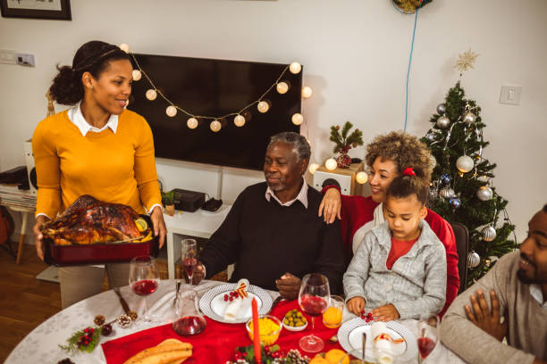 istock Turkey is being served on the dining table on Thanksgiving dinner. 2176220709