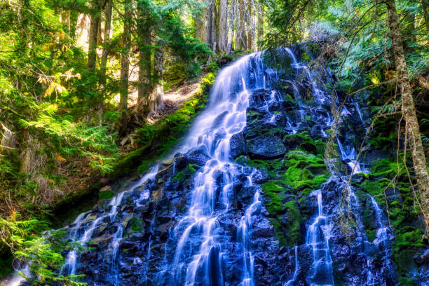Close up of a Ramona Falls, a cascading waterfall near Mt Hood in Oregon