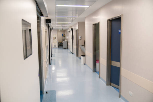 istock Corridor of an empty modern hospital 2176228028