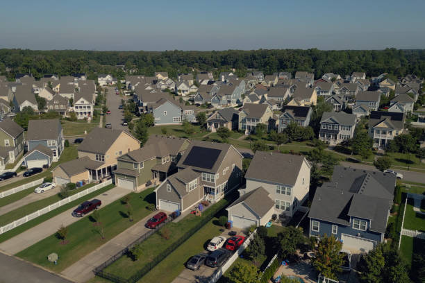 istock Solar House - Modern Middle Class Neighborhood - Dense Population 2176228318