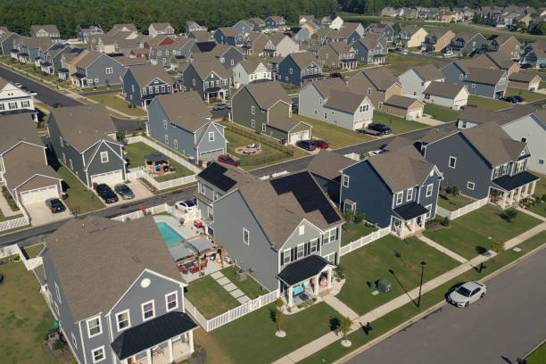 istock Solar House with Pool- Modern Middle Class Neighborhood - Dense Population 2176228401