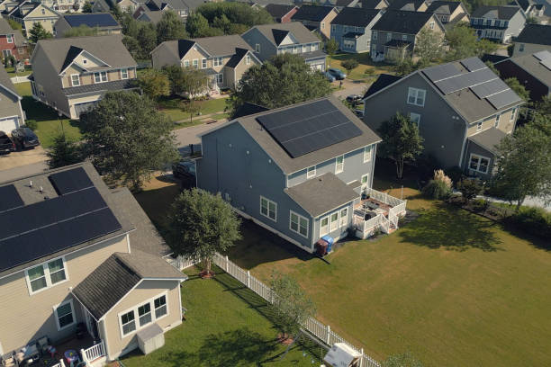 istock Solar Houses in a Row - Modern Middle Class Neighborhood - Dense Population 2176228473