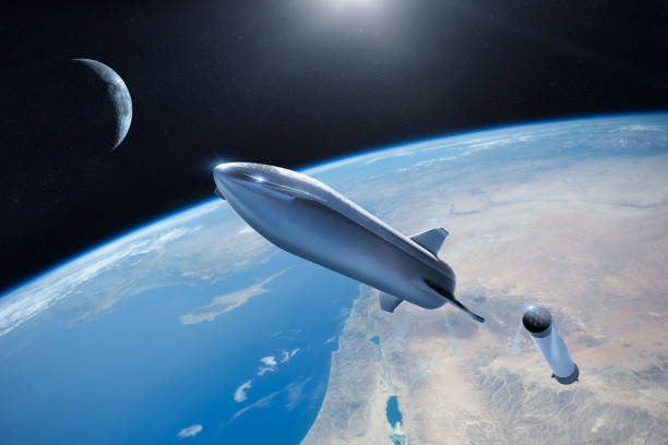 istock Star ship take off in low-Earth orbit with sun light . Elements of this image furnished by NASA. 2176230031