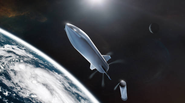 istock Starship is flying in outer space on Earth planet background. Elements of this image furnished by NASA. 2176230037