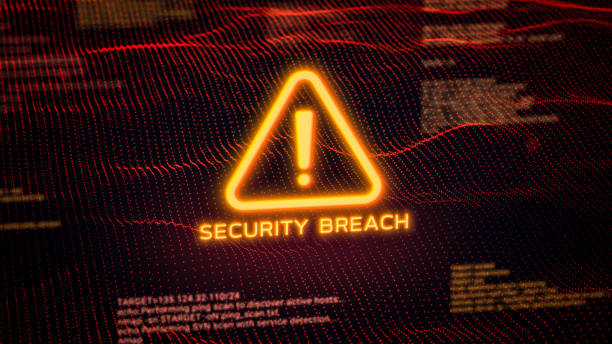 istock Business server show security breach alert warning sign, Hacker access private confidential database, Cyber attack data protection system exploit concept, hacking computer tech screen 3d rendering 2176230042