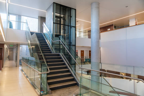 istock Modern empty staircase in hospital hallway 2176232778