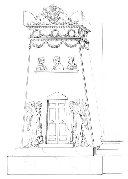 Monument to the Royal Stuarts, sculpture by Antonio Canova (circa 19th century). Vintage etching circa 19th century.