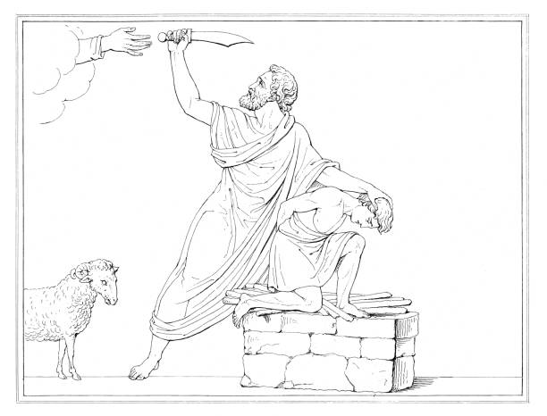 The Sacrifice of Isaac, Metope Bas-Relief Sculpture by Antonio Canova - 19th Century The Sacrifice of Isaac, metope bas-relief sculpture by Antonio Canova (circa 19th century). Vintage etching circa 19th century. This is one of the seven last works of Canova. father abraham stock illustrations