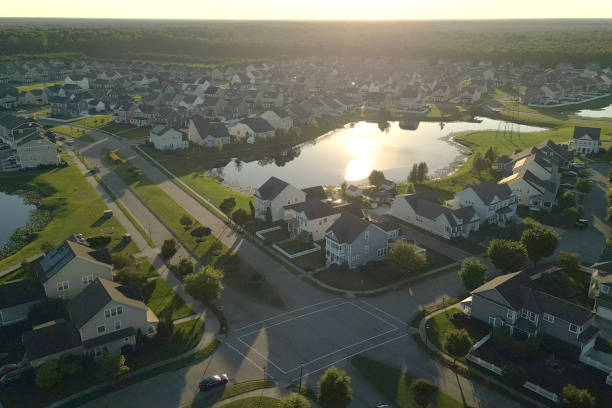 istock Massive Modern Middle Class Neighborhood - Dense Population - Lake 2176247594