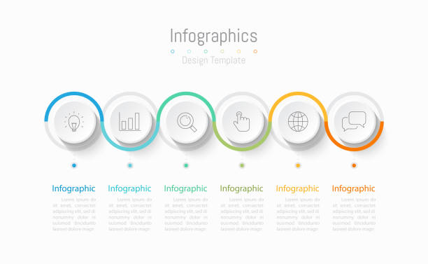 ilustrações de stock, clip art, desenhos animados e ícones de infographic 6 options design elements for your business data. vector illustration. - infographic 6