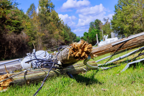 istock In course of a strong tornado, wind has broken electric poles with wires attached 2176284561