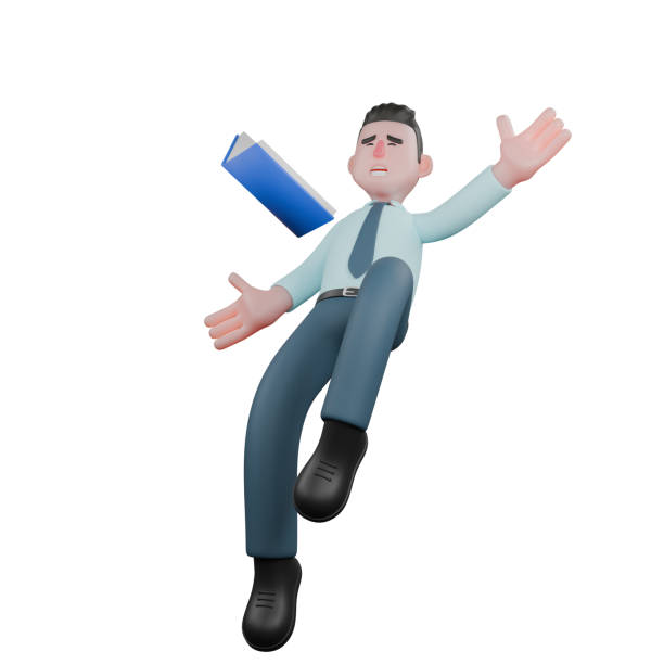 istock 3D Illustrative Male Financial Analyst. A male financial analyst is falling, with a book falling out of his hand. Economic Professional 2176293083