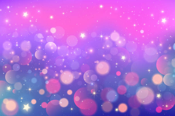 istock Purple background with bokeh and sparkles. Magic pink dreamy starry sky. Cute fantasy vector texture with glitter. Holographic fairy blurred wallpaper 2176311968