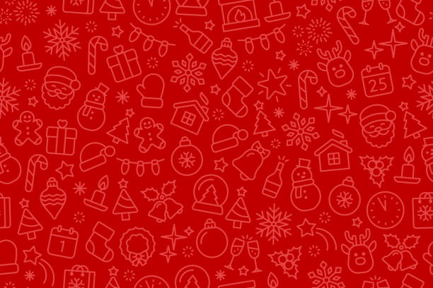 Christmas and New Year line icons background with editable stroke. This illustration is designed to make a smooth seamless pattern if you duplicate it vertically and horizontally to cover more space.