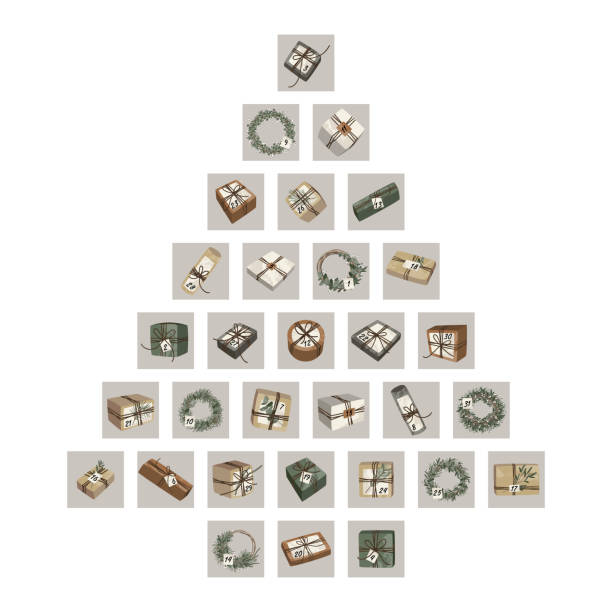 istock Advent calendar, countdown. Christmas presents in kraft paper, wreaths, 31 days. Rustic gift box. Handmade decoration, DIY. Xmas, New Year celebration preparation. Vector flat cartoon style 2176328040