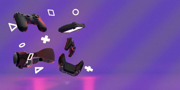 istock Joystick floating, Gamer technology, Video game equipment, Sci-fi background, Gaming, Virtual reality glasses, VR glasses mixed reality, Modern gadgets and technology concept, 3D rendering 2176328627