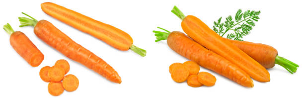 istock sliced carrot with green leaves isolated on white background. clipping path 2176332739