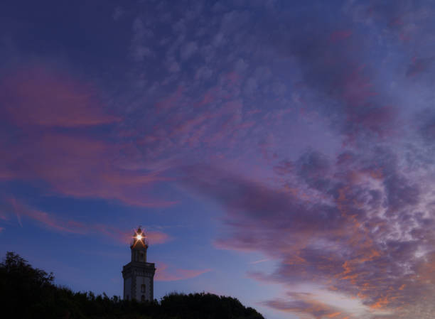 Sunset at Higer lighthouse. Night at Higer lighthouse, Hondarribia, Basque Country.