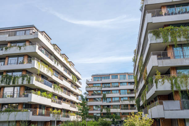 istock Modern apartment buildings with a concrete facade 2176335065