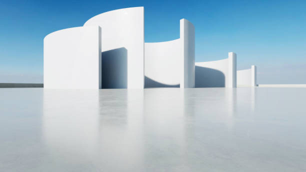 istock 3d render of abstract curve structure futuristic architecture with empty concrete floor 2176336996