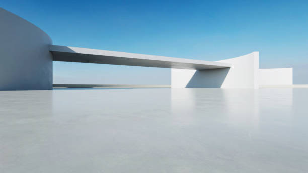 istock 3d render of abstract modern concrete architecture with empty cement floor, minimal exterior, car presentation background 2176337000