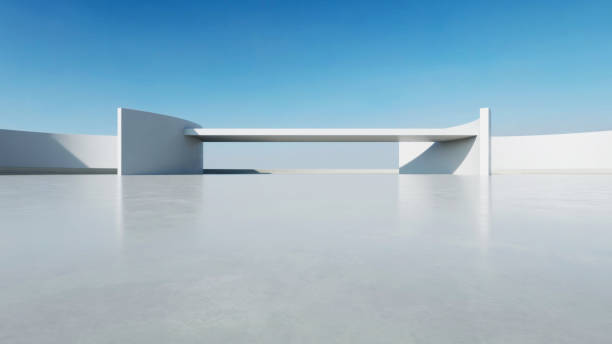 istock 3d render of abstract modern concrete architecture with empty cement floor, minimal exterior, car presentation background 2176337004