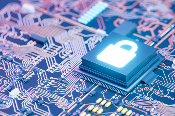 istock Cyber security concept, digital data security with padlock on chip of motherboard 2176340331